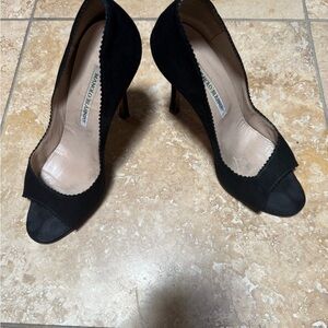 Manolo Blahnik Suede Heels Open Toe Sole Leather Shoes 38 1/2